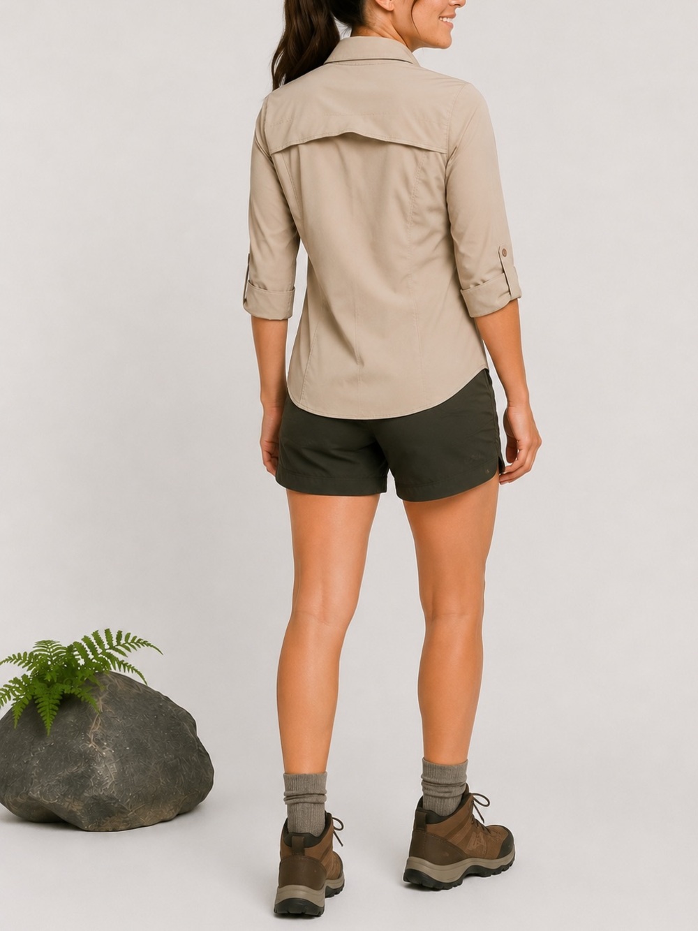 REI Hiking Travel Shirt S Beige Vented Roll Tab Sleeve Outdoor Top - Picture 2 of 16